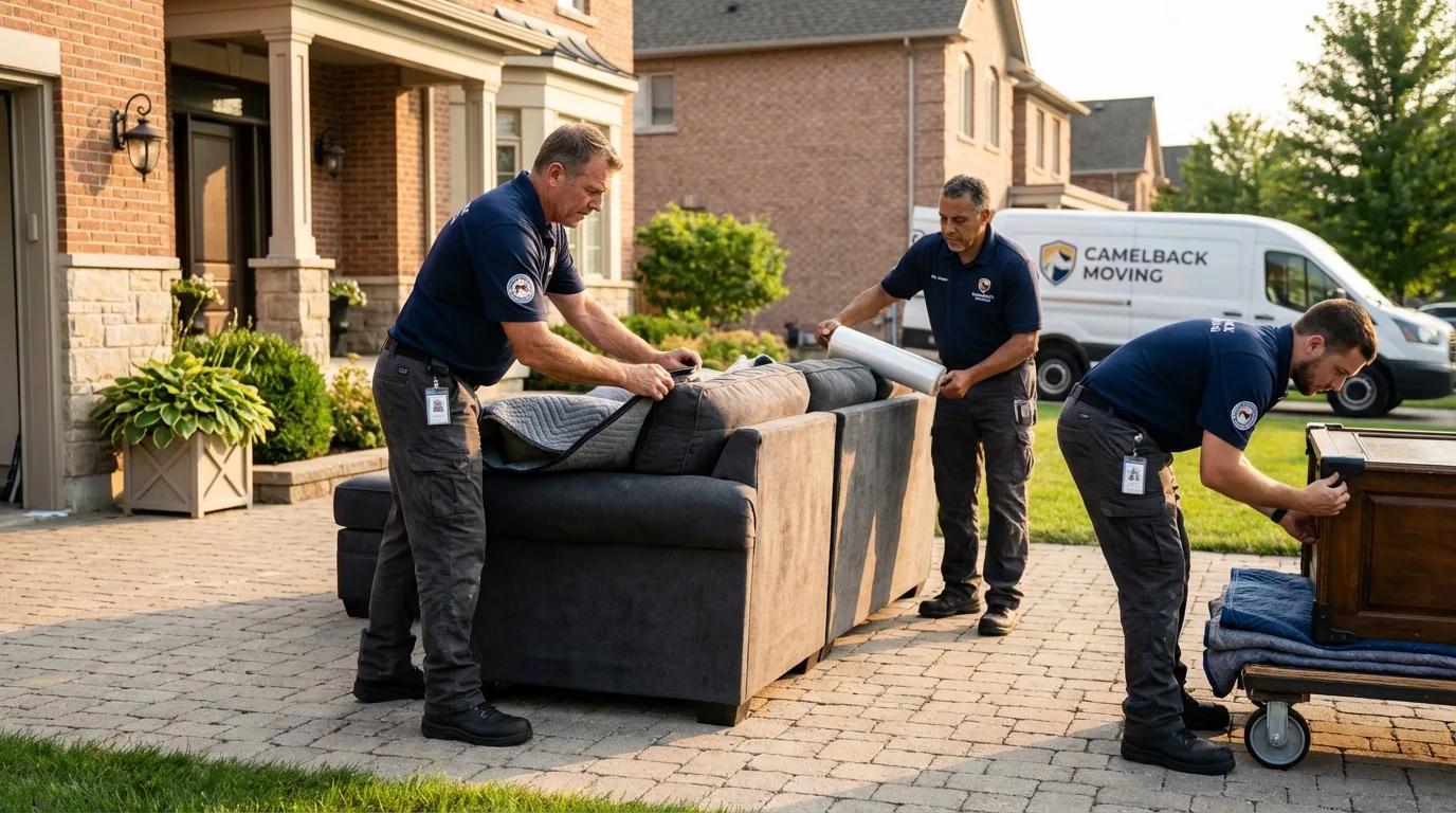 Large estate moving crew wrapping furniture in Shirley, NY