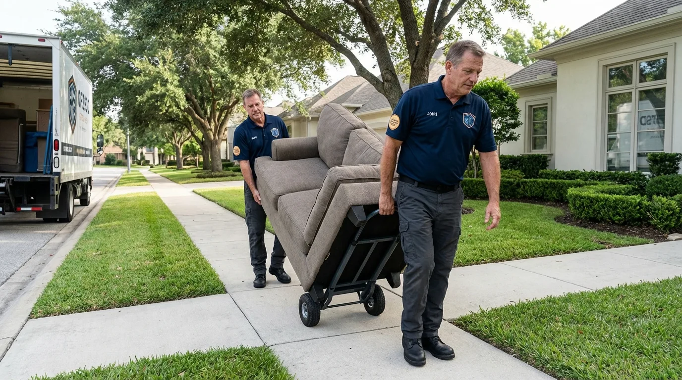 Local residential moving crew loading furniture in Shirley, NY