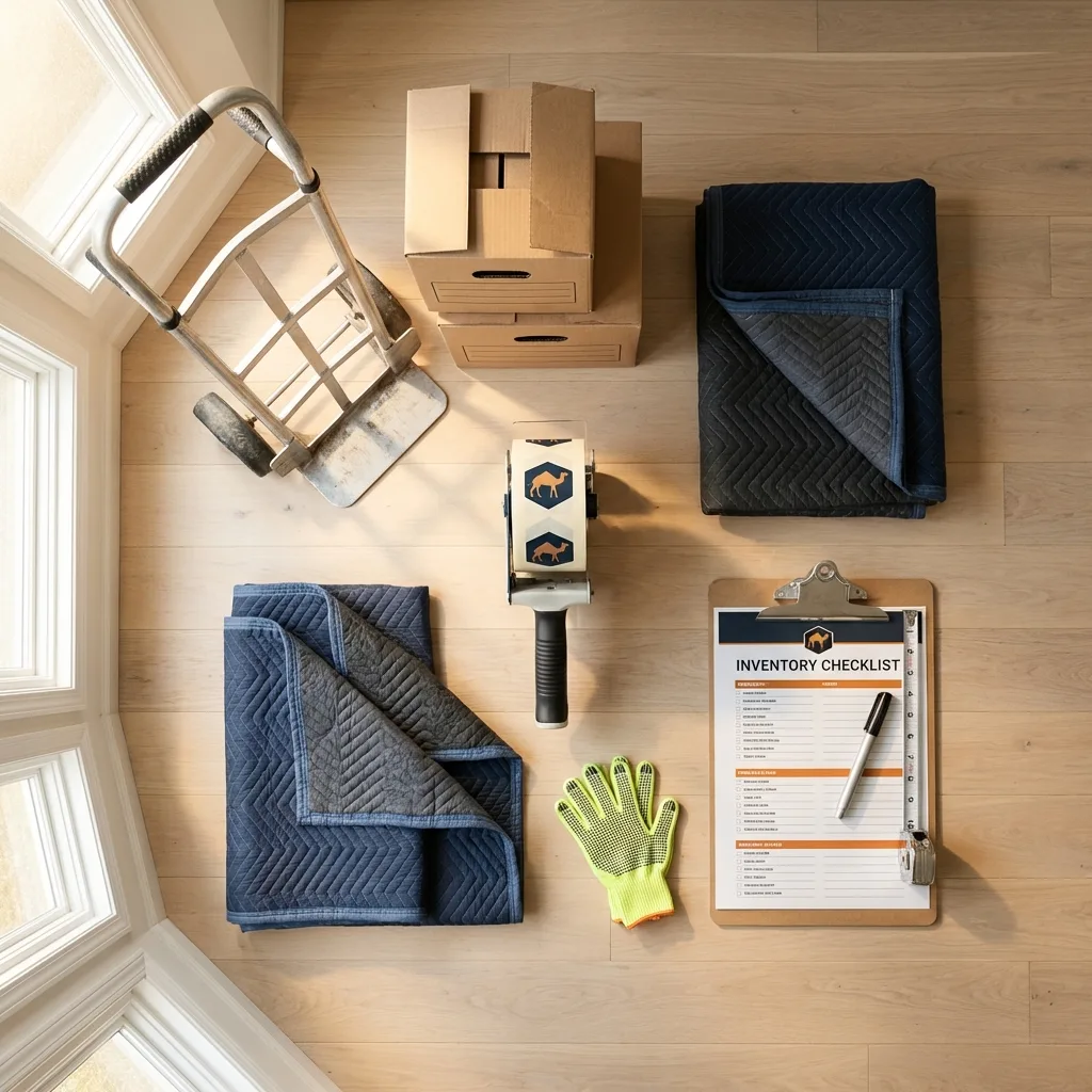 Professional moving supplies and packing materials layout for Shirley residential relocations